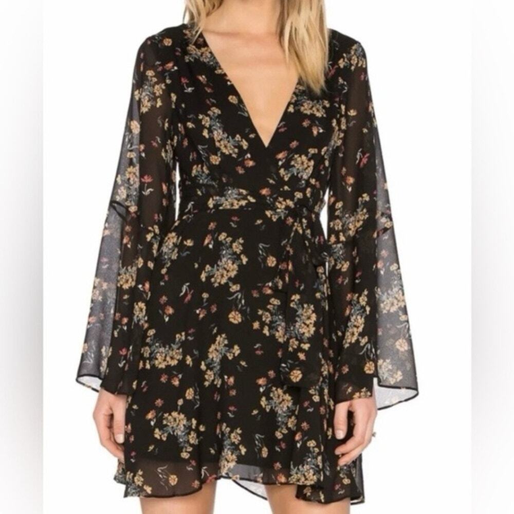 Free People Lilou Dress Ditzy Floral Dark Romantic Fairy Coquette Black Size S
